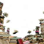 This is books scramble. Many books on white background.
